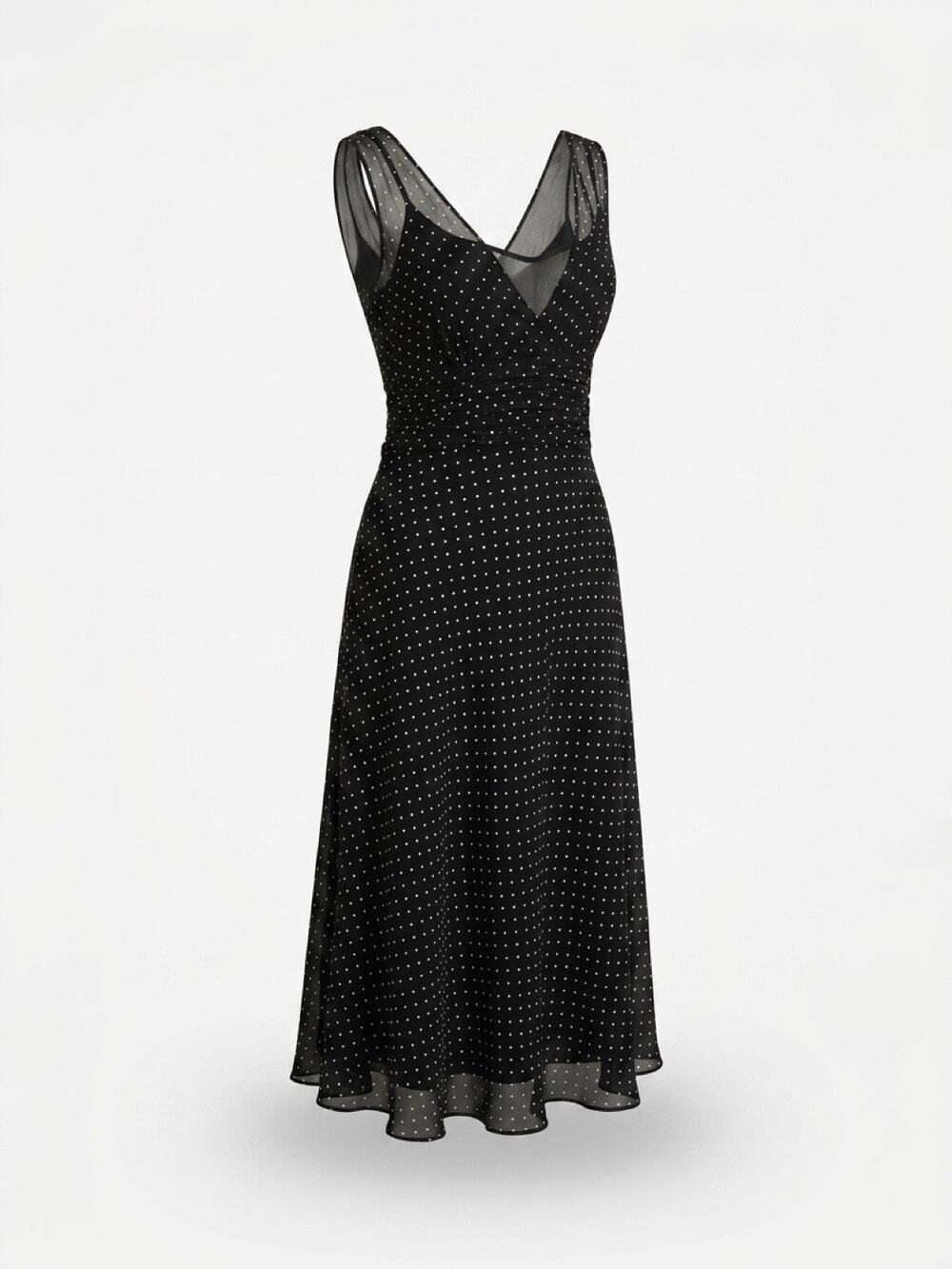 Rafaella Dress Size 8 Black with White Dots Sleeveless Tea Length Midi